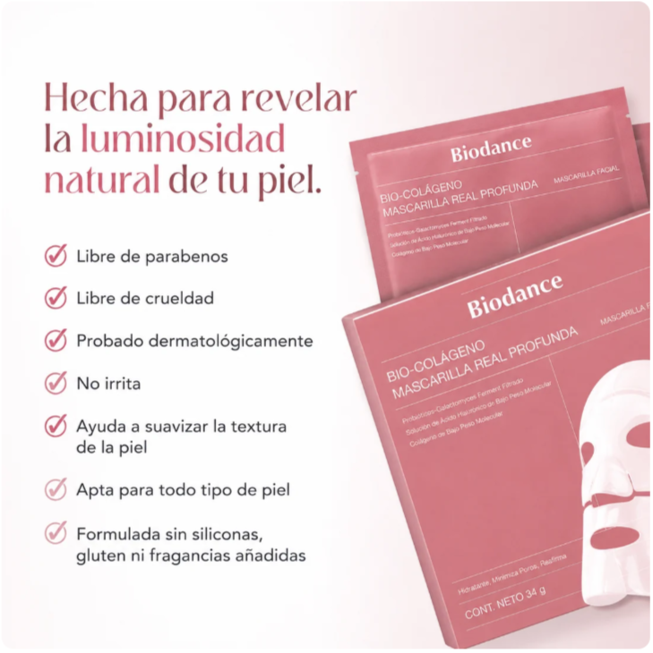 Pack 4 Mascarillas de Biocolágeno Coreano Biodance